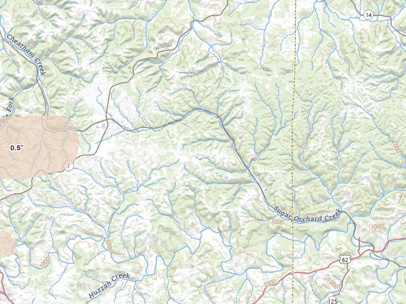 Radar-estimated hail-size map of the storm over Harrison, AR on Jun 25, 2026