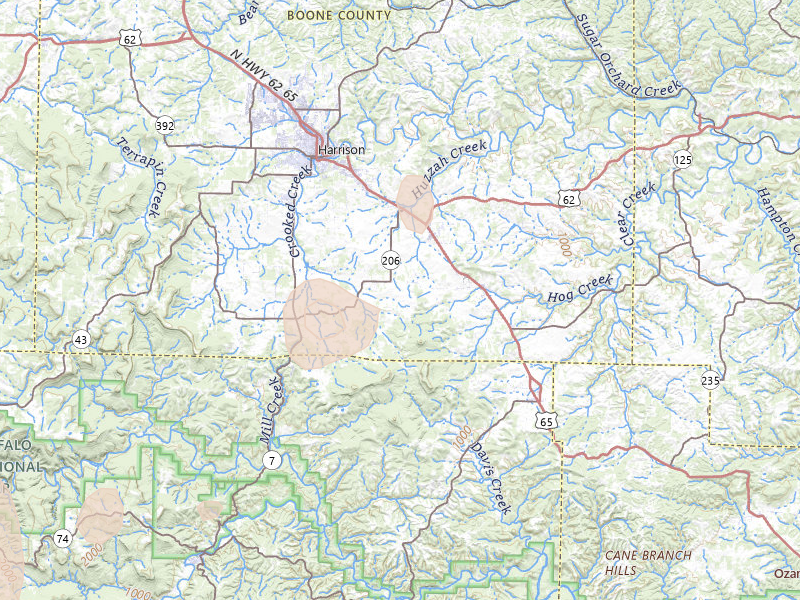 Radar-estimated hail-size map of the storm over Harrison, AR on Aug 26, 2026