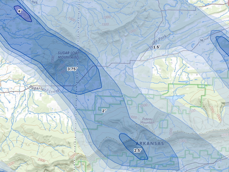NEXRAD radar-signature map of the hail over Hartford, AR