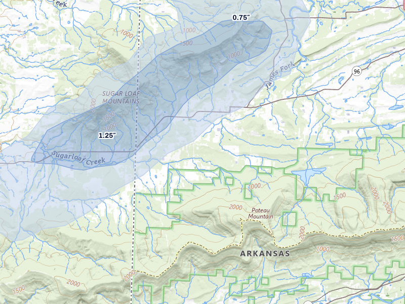 NEXRAD radar-signature map of the hail storm over Hartford, AR on Apr 28, 2026