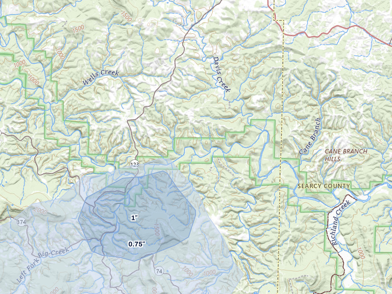 NEXRAD radar-signature map of the hail storm over Hasty, AR on Apr 27, 2026