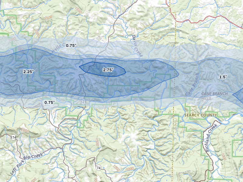 NEXRAD radar-signature map of the hail storm over Hasty, AR on Apr 28, 2026