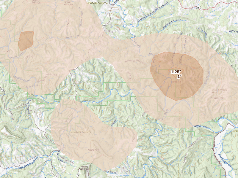 Radar-estimated hail-size map of the storm over Hasty, AR