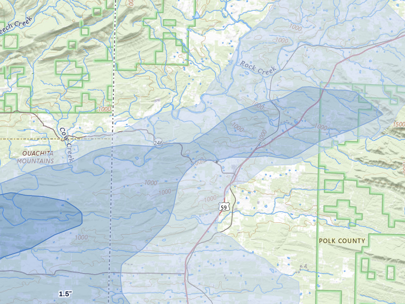 NEXRAD radar-signature map of the hail storm over Hatfield, AR on Apr 24, 2026