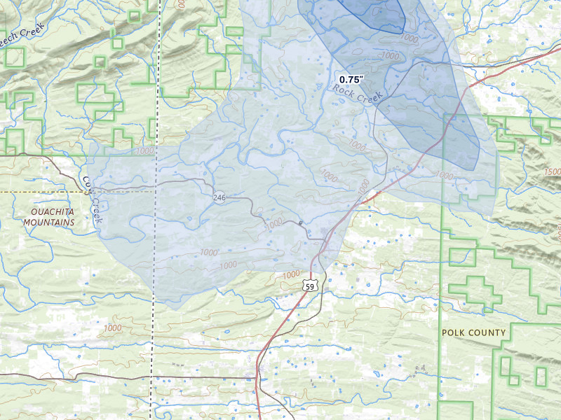 NEXRAD radar-signature map of the hail storm over Hatfield, AR on Jul 4, 2026