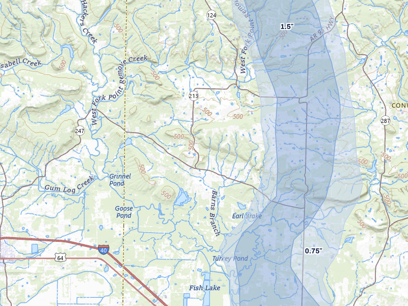 NEXRAD radar-signature map of the hail over Hattieville, AR