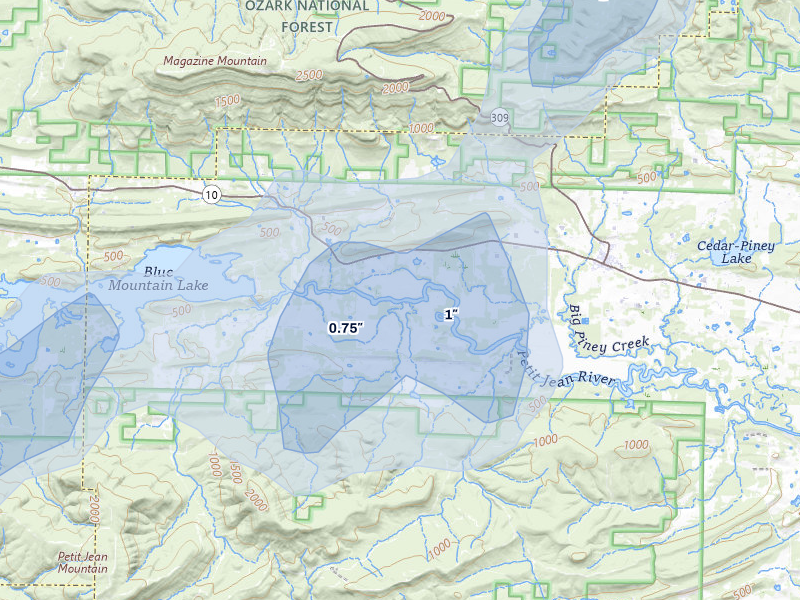 NEXRAD radar-signature map of the hail over Havana, AR