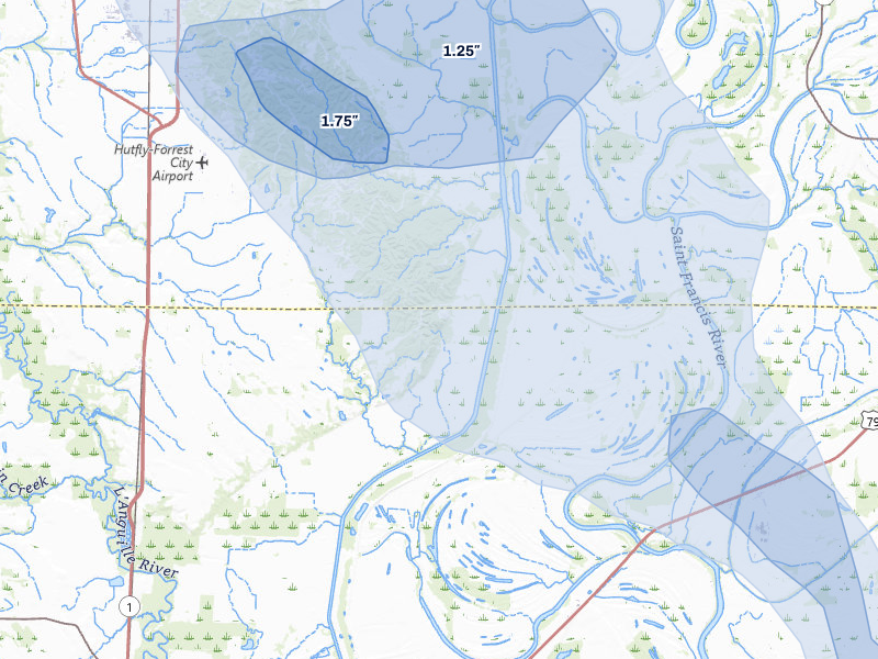 NEXRAD radar-signature map of the hail storm over Haynes, AR on Jul 11, 2026