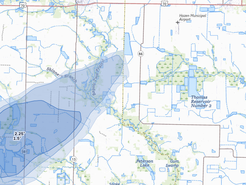 NEXRAD radar-signature map of the hail storm over Hazen, AR on Jul 4, 2026