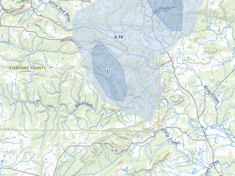 NEXRAD radar-signature map of the hail storm over Heber Springs, AR on Jun 1, 2026