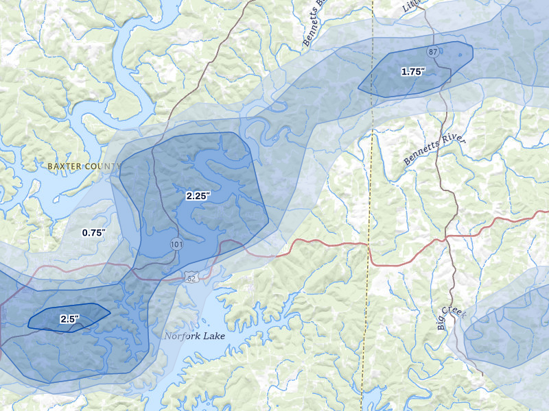 NEXRAD radar-signature map of the hail storm over Henderson, AR on Mar 15, 2026