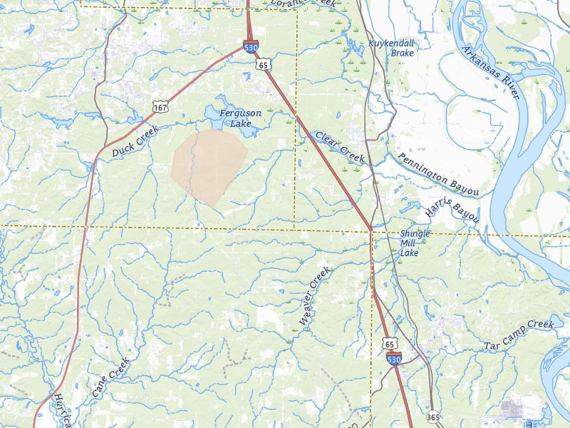 Radar-estimated hail-size map of the storm over Hensley, AR on Jul 4, 2026