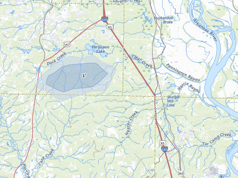 NEXRAD radar-signature map of the hail over Hensley, AR
