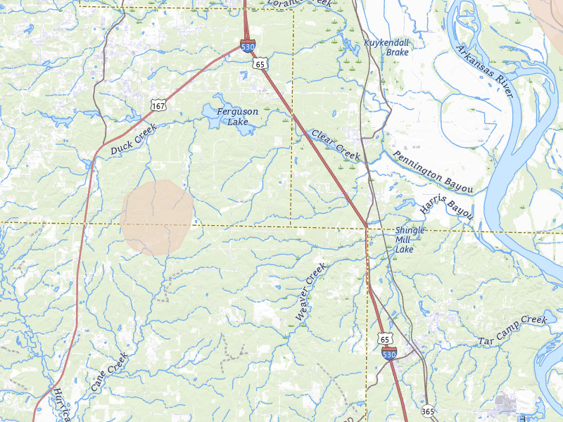 Radar-estimated hail-size map of the storm over Hensley, AR on Jul 6, 2026