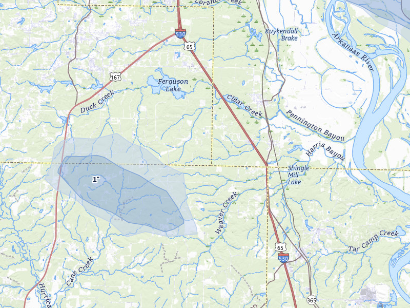 NEXRAD radar-signature map of the hail storm over Hensley, AR on Jul 6, 2026