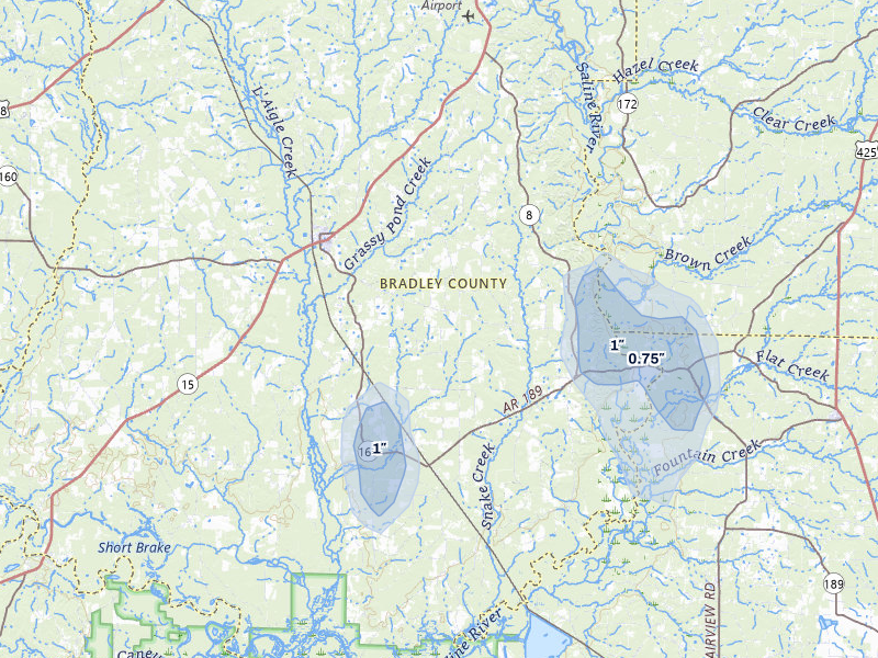 NEXRAD radar-signature map of the hail storm over Hermitage, AR on Apr 28, 2026