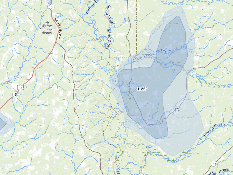 NEXRAD radar-signature map of the hail over Hermitage, AR