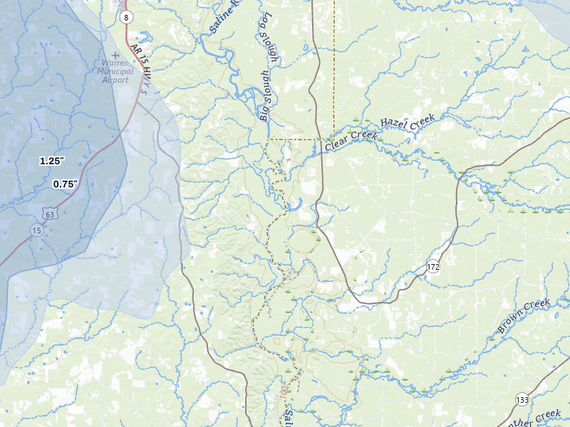 NEXRAD radar-signature map of the hail storm over Hermitage, AR on Jul 8, 2026