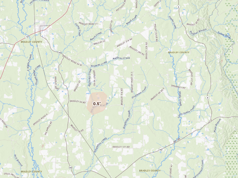 Radar-estimated hail-size map of the storm over Hermitage, AR