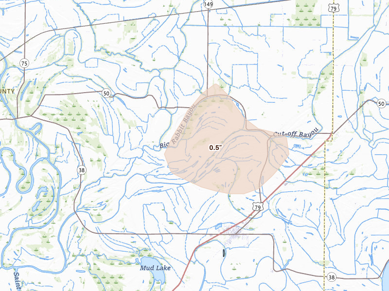 Radar-estimated hail-size map of the storm over Heth, AR on Jul 8, 2026