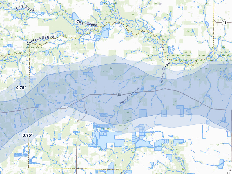NEXRAD radar-signature map of the hail storm over Hickory Plains, AR on Mar 15, 2026
