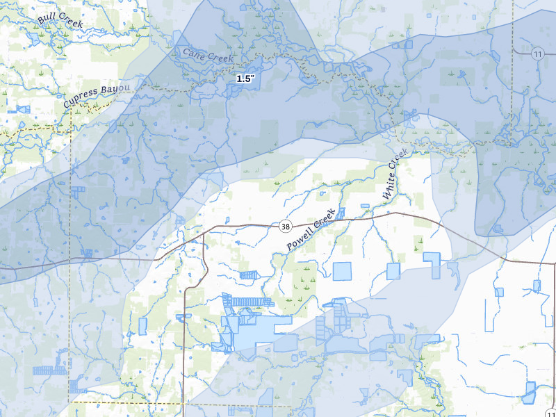 NEXRAD radar-signature map of the hail storm over Hickory Plains, AR on Apr 28, 2026