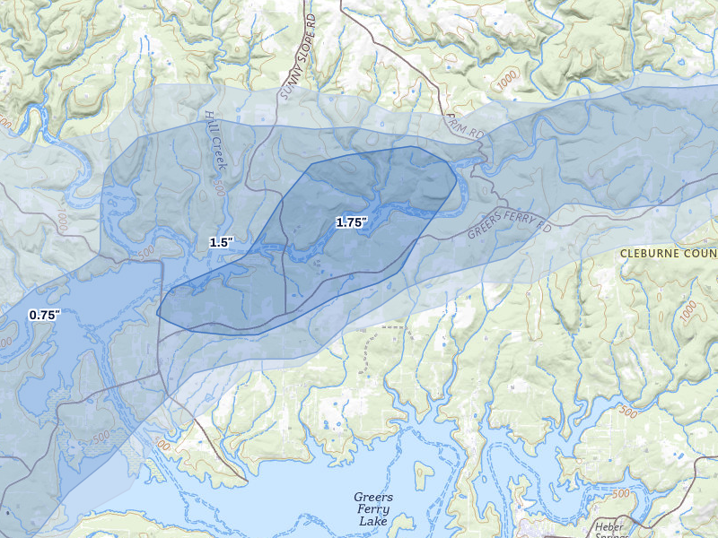 NEXRAD radar-signature map of the hail over Higden, AR