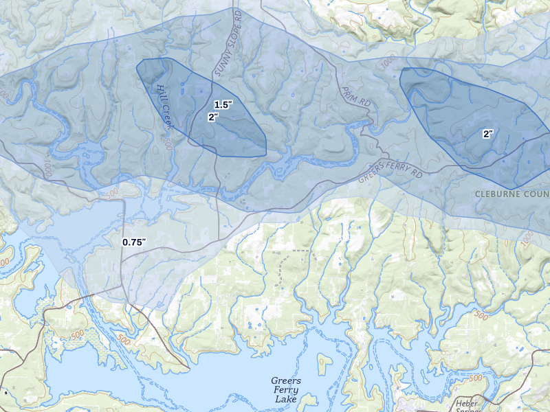 NEXRAD radar-signature map of the hail storm over Higden, AR on Aug 22, 2026