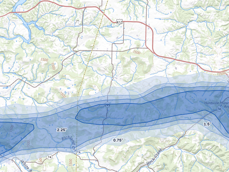 NEXRAD radar-signature map of the hail storm over Hindsville, AR on Apr 28, 2026