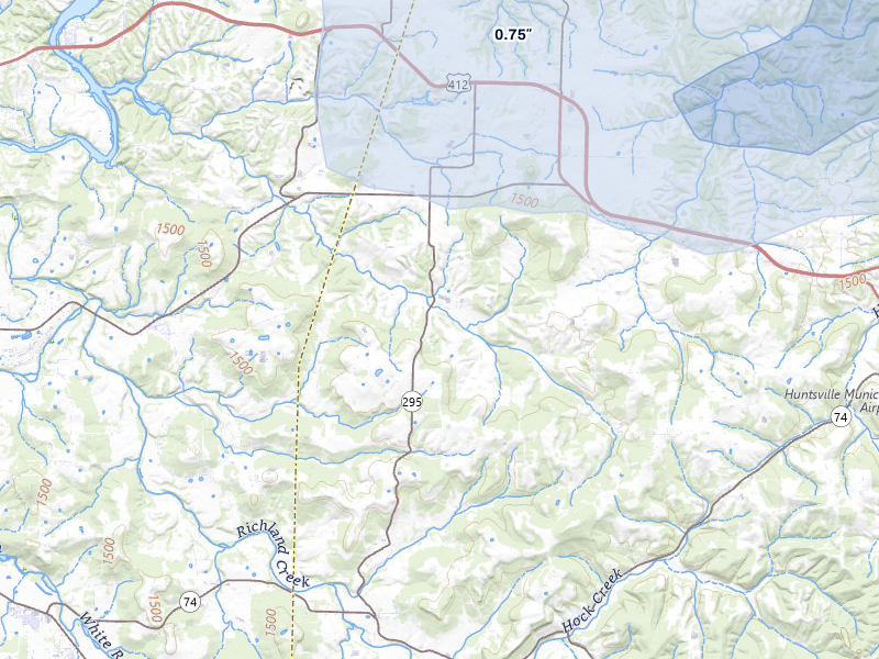 NEXRAD radar-signature map of the hail storm over Hindsville, AR on May 30, 2026