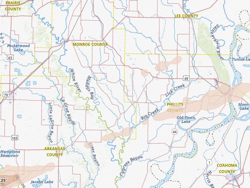 Radar-estimated hail-size map of the storm over Holly Grove, AR on Mar 15, 2026