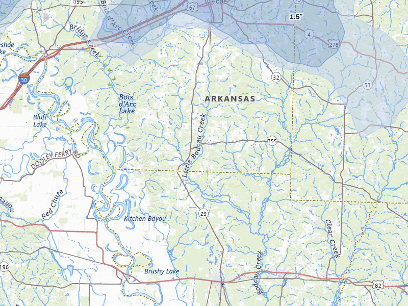 NEXRAD radar-signature map of the hail storm over Hope, AR on Jul 12, 2026