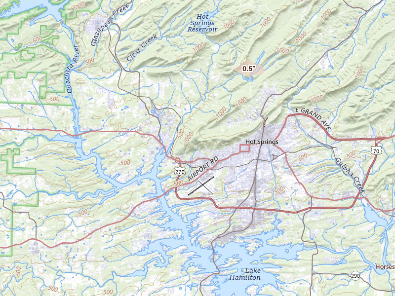 Radar-estimated hail-size map of the storm over Hot Springs National Park, AR on Aug 6, 2026