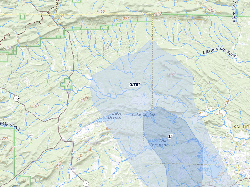 NEXRAD radar-signature map of the hail storm over Hot Springs Village, AR on Jul 1, 2026