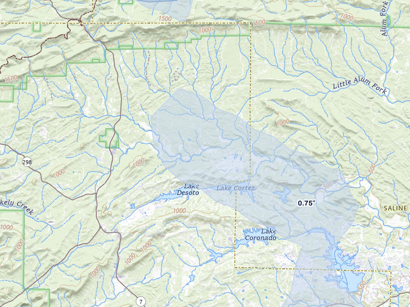 NEXRAD radar-signature map of the hail over Hot Springs Village, AR