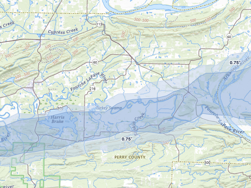 NEXRAD radar-signature map of the hail over Houston, AR