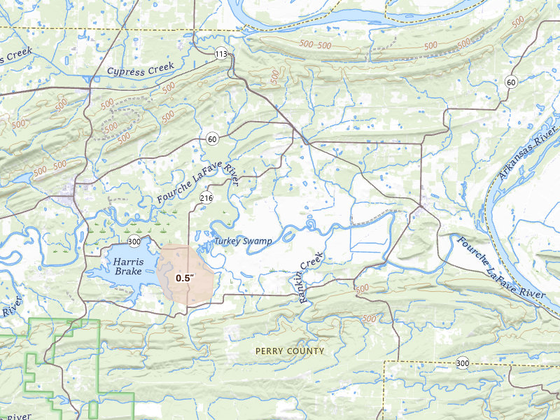 Radar-estimated hail-size map of the storm over Houston, AR on May 30, 2026