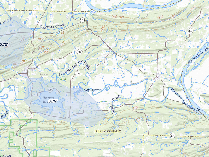 NEXRAD radar-signature map of the hail storm over Houston, AR on May 30, 2026