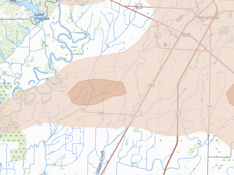 Radar-estimated hail-size map of the storm over Hoxie, AR on Apr 27, 2026