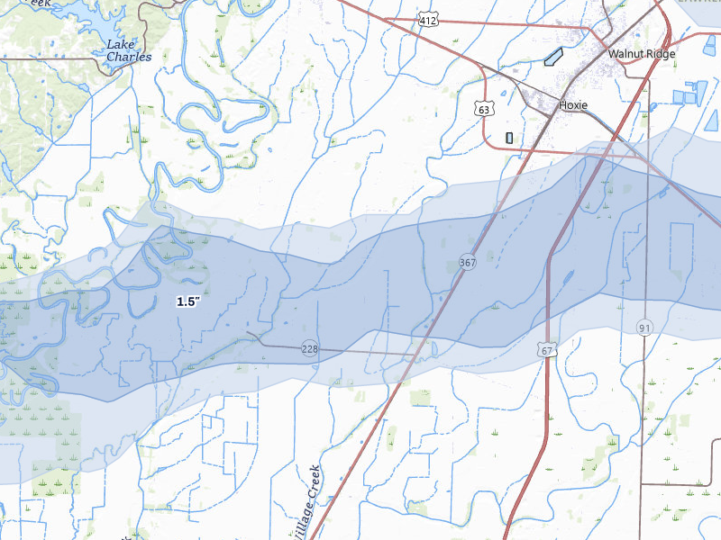 NEXRAD radar-signature map of the hail over Hoxie, AR