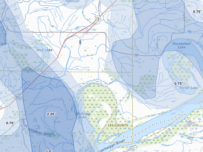 NEXRAD radar-signature map of the hail storm over Hughes, AR on Jun 1, 2026