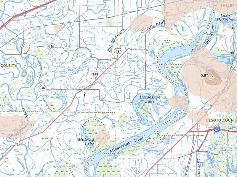 Radar-estimated hail-size map of the storm over Hughes, AR