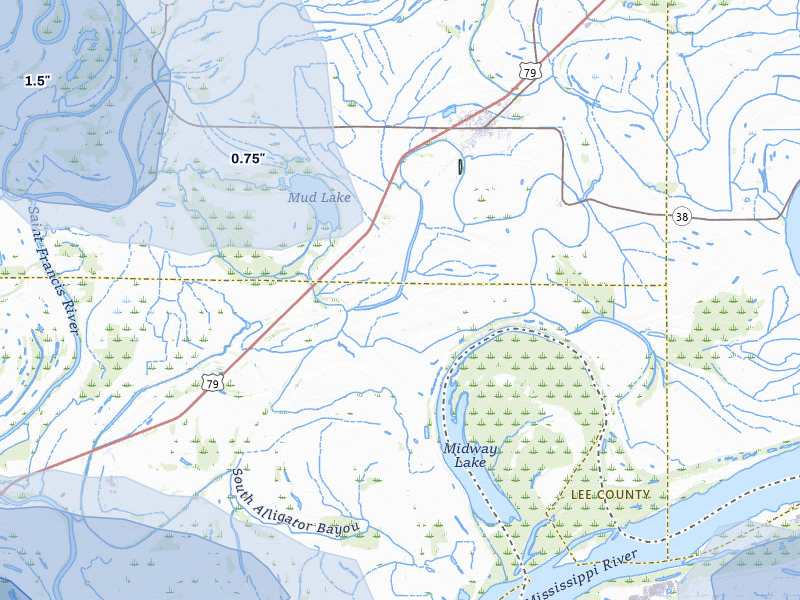 NEXRAD radar-signature map of the hail storm over Hughes, AR on Aug 17, 2026