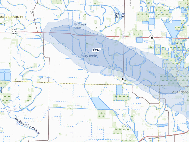NEXRAD radar-signature map of the hail storm over Humnoke, AR on May 10, 2026
