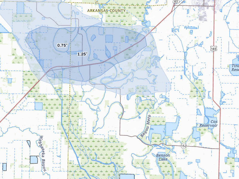 NEXRAD radar-signature map of the hail storm over Humphrey, AR on Jul 29, 2026