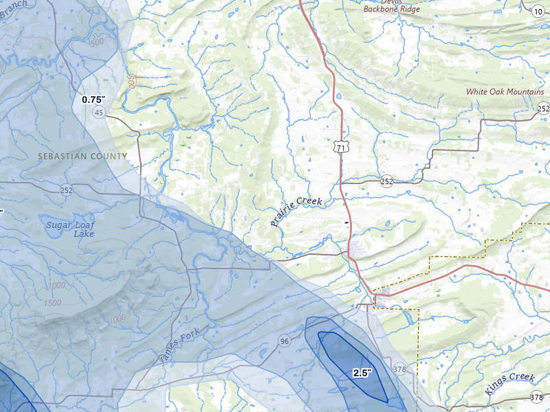NEXRAD radar-signature map of the hail storm over Huntington, AR on Apr 25, 2026