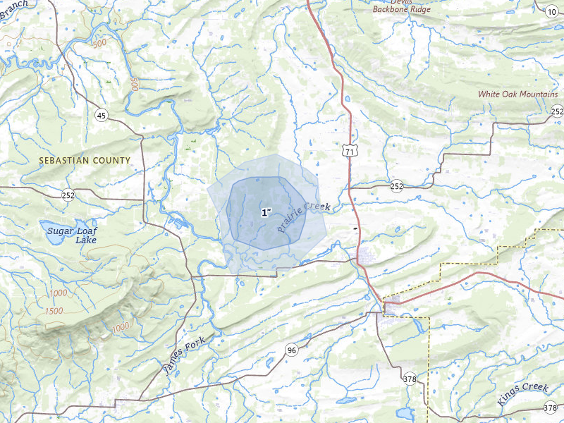 NEXRAD radar-signature map of the hail storm over Huntington, AR on Jul 29, 2026