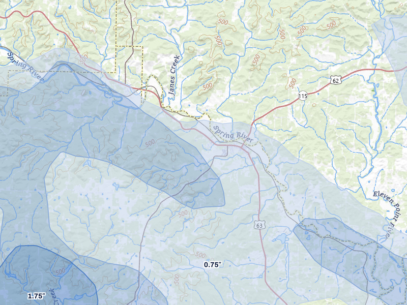 NEXRAD radar-signature map of the hail over Imboden, AR