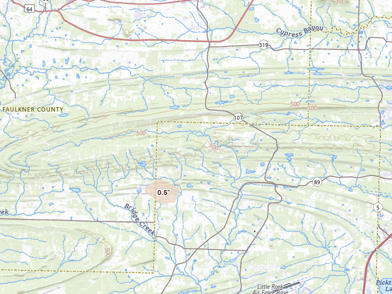 Radar-estimated hail-size map of the storm over Jacksonville, AR on Feb 26, 2026
