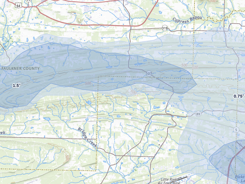 NEXRAD radar-signature map of the hail over Jacksonville, AR